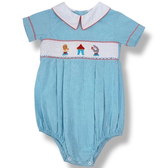 Toddler Boys Circus Animal Embroidered Collared Smocked Bubble Romper Outfit 2T - Picture 1 of 9